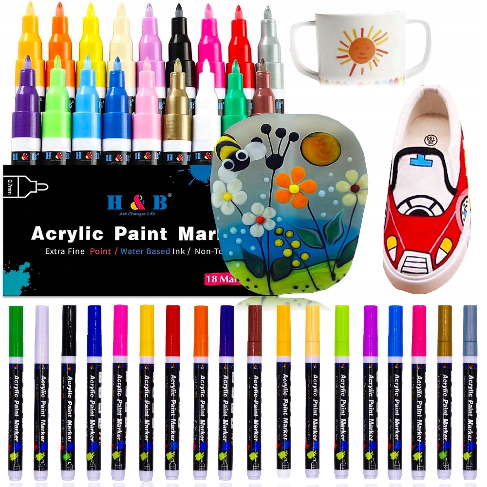 Markery Akrylowe Pisaki Flamastry Do Malowania Kamieni Ubrań Szkła Butów 18 Markery Akrylowe Pisaki Flamastry Do Malowania Kamieni Ubrań Szkła Butów 18