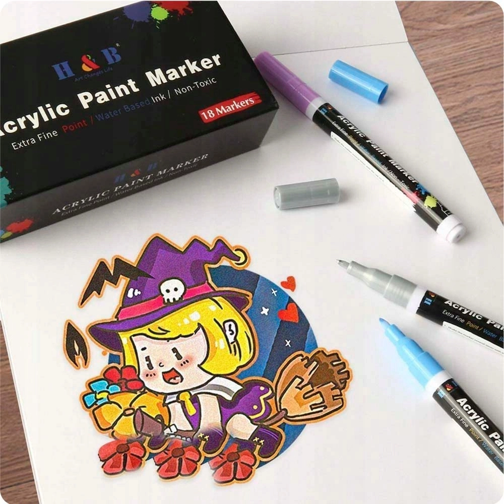 Markery Akrylowe Pisaki Flamastry Do Malowania Kamieni Ubrań Szkła Butów 18 Markery Akrylowe Pisaki Flamastry Do Malowania Kamieni Ubrań Szkła Butów 18