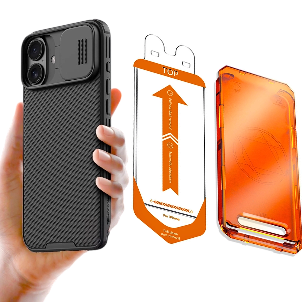 Zestaw Ochronny: Etui Nillkin CamShield Pro + 3x Szkło Hartowane 9H z Aplikatorem do iPhone 16