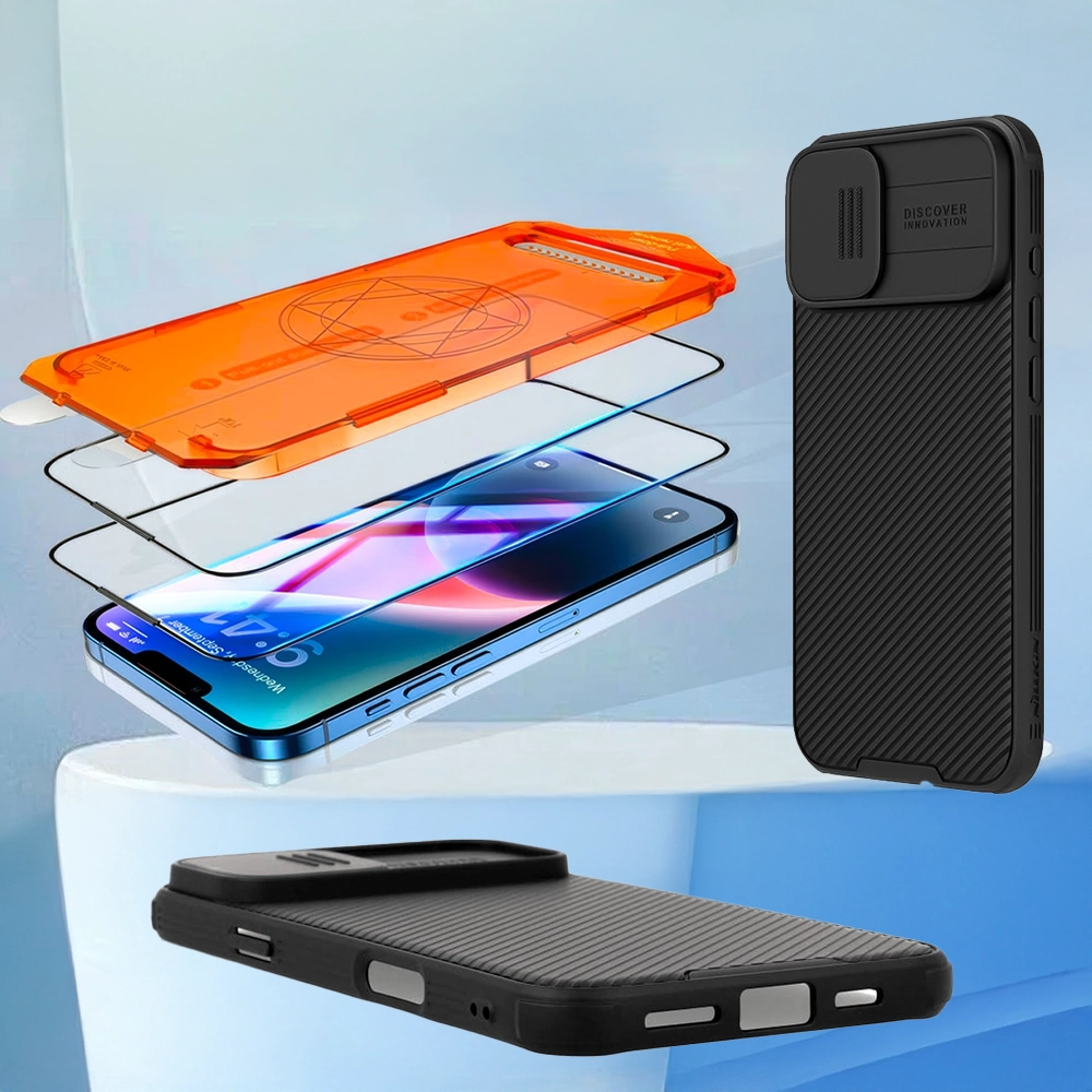 Zestaw Ochronny: Etui Nillkin CamShield Pro + 3x Szkło Hartowane 9H z Aplikatorem do iPhone 16 Zestaw Ochronny: Etui Nillkin CamShield Pro + 3x Szkło Hartowane 9H z Aplikatorem do iPhone 16