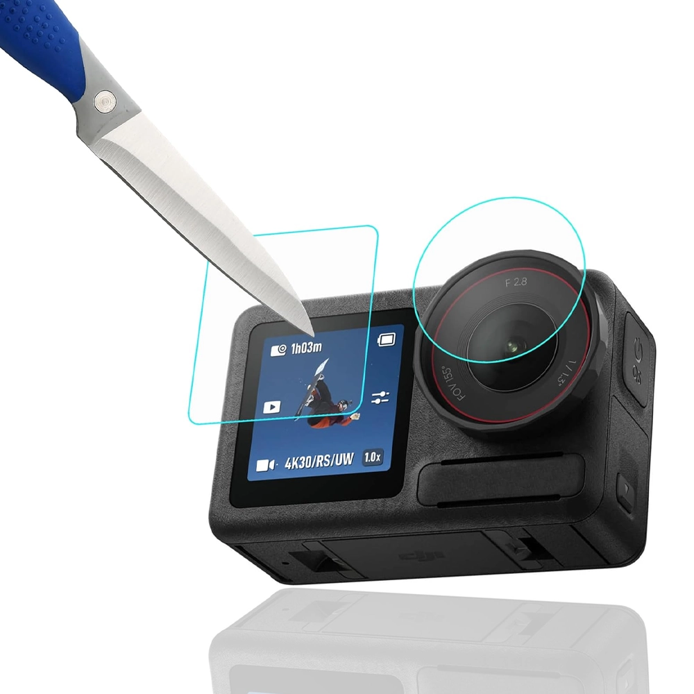 Pełny zestaw szkieł ochronnych na ekrany przedni i tylny kamery DJI Osmo Action 3 i 4 Szkła ochronne na ekrany DJI Osmo Action 3 i 4
