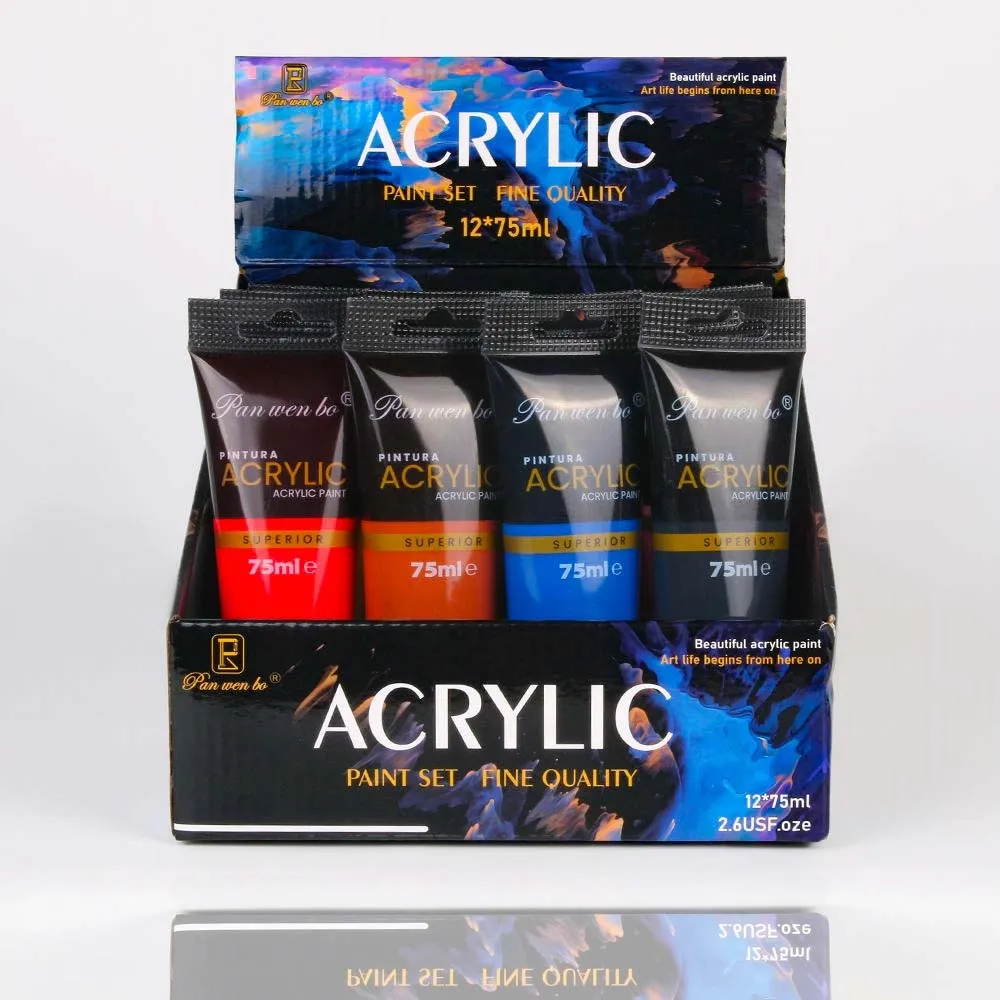 Farby Akrylowe Pan Wen Bo Opakowanie Zestaw Farb Akrylowych Pan Wen Bo 12x75ml Opakowanie