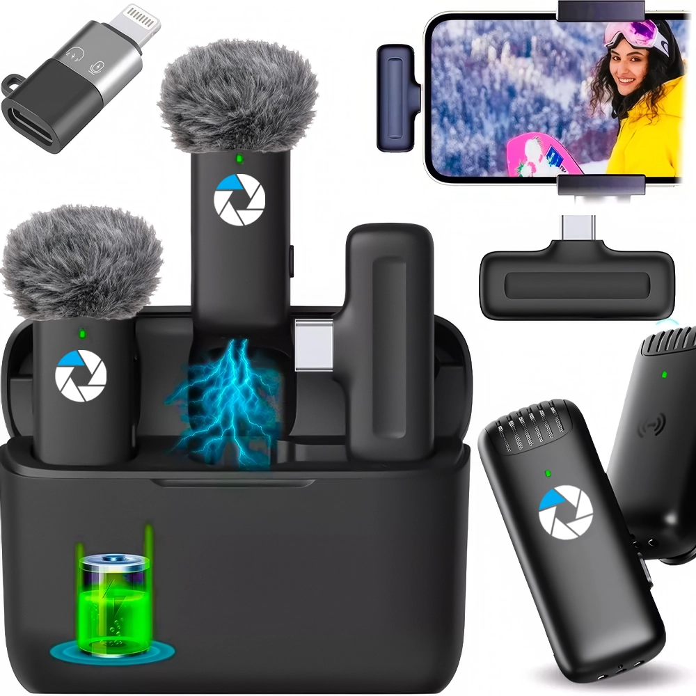 Profesjonalny mikrofon krawatowy z etui ładującym Mikrofon bezprzewodowy GearPro J11