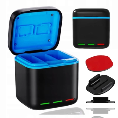 Ładowarka 3 Kanałowa Box Hub na 3x Akumulator Baterie do GoPro HERO 13 + GRATIS! Zestaw montażowy 3M