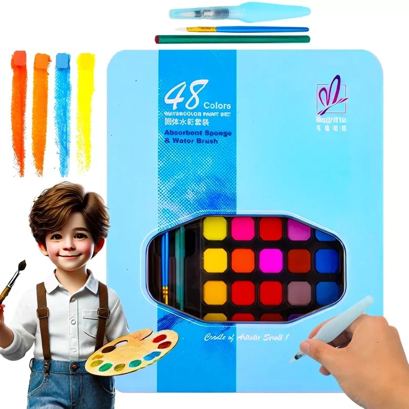 Farby Akwarelowe Wodne Zestaw Farb Akwarelowych w Kostkach Akwarele 45 Kolorów