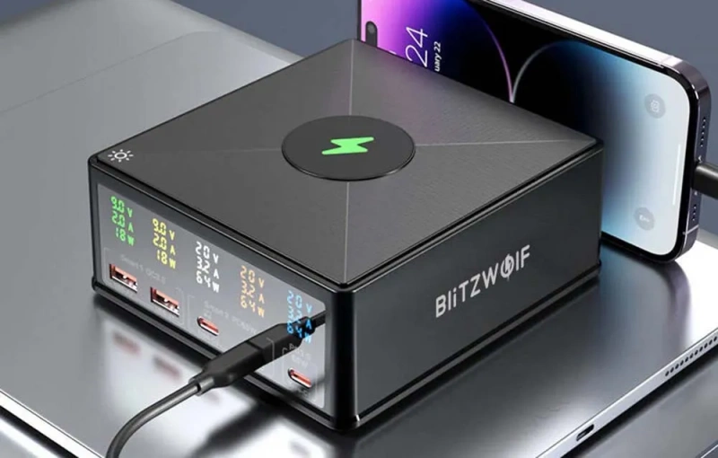 Ładowarka sieciowa Blitzwolf 868H, 2xUSB-A, 3xUSB typu C, 160W (czarny)