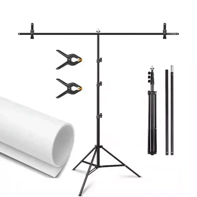 Zestaw Statyw Do Teł Typ T Belka 150cm Statyw 2m + Tło Białe 1,5 x 3m