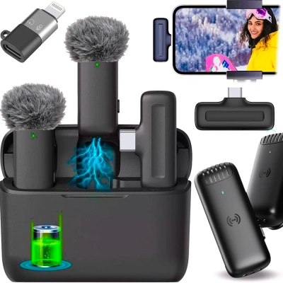 Mikrofon Bezprzewodowy 2szt Krawatowyi USB C Lighting do Telefonu Android IOS