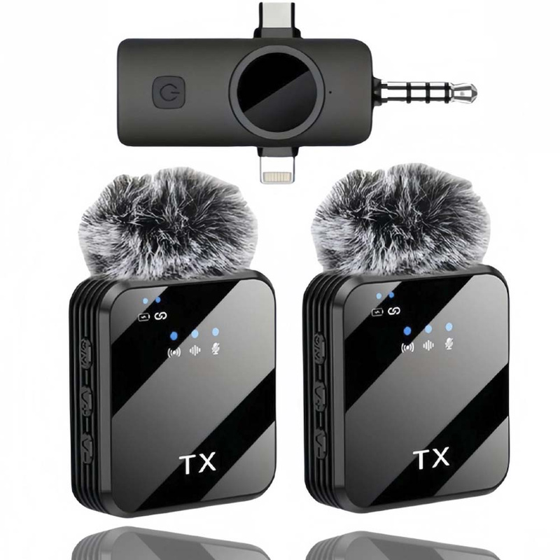 2x Mikrofon Krawatowy Bezprzewodowy Telefonu Aparatu Kamery USB-C Lightning Android IPhone