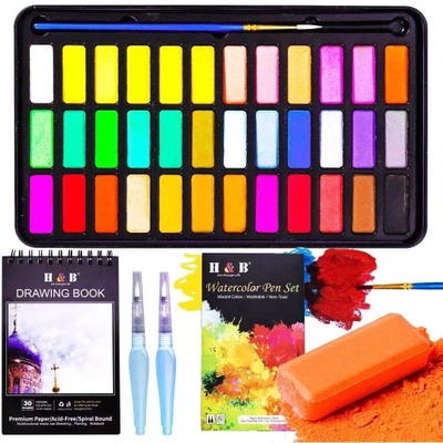 Farby Wodne Akwarelowe Kostki Zestaw H&B 40w1 Pędzle Wodne