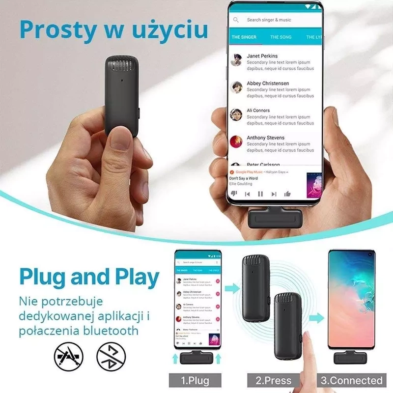 Mikrofon Bezprzewodowy 2szt Krawatowyi USB C Lighting do Telefonu Android IOS