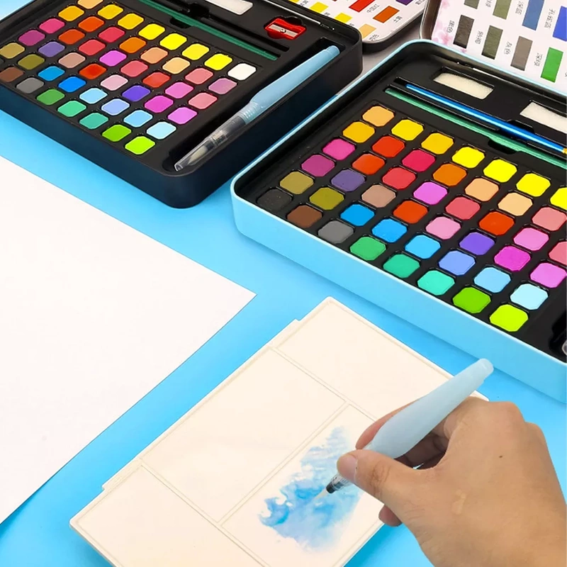 Farby Akwarelowe Wodne Zestaw Farb Akwarelowych w Kostkach Akwarele 45 Kolorów