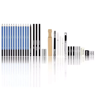 Profesjonalny Zestaw do Szkicowania Rysowania 33w1 Ołówki Węgle w Etui