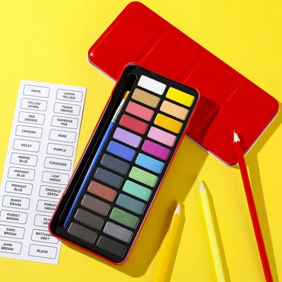 Farby Akwarelowe Wodne w Kostkach Akwarele 24 Kolory Pędzelek Etui