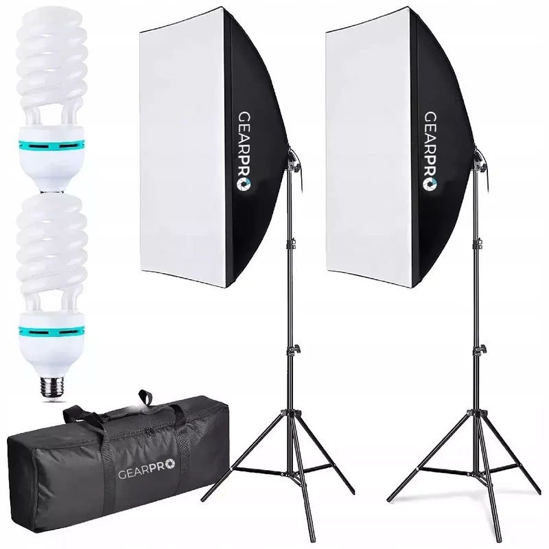 Zestaw 2x Softbox Lampy Fotograficzne Oświetlenie Ciągłe 2x150W /600W + Torba