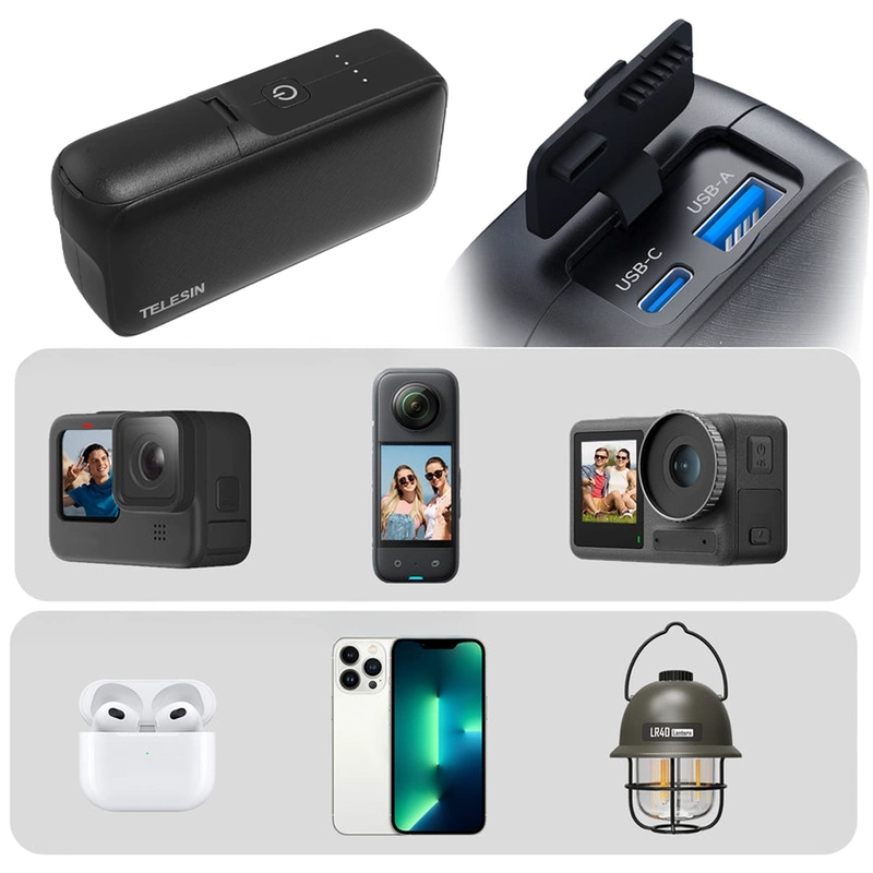 Ładowarka z Powerbankiem TELESIN 10000mAh do GoPro Hero 13 + GRATIS! Zestaw montażowy 3M