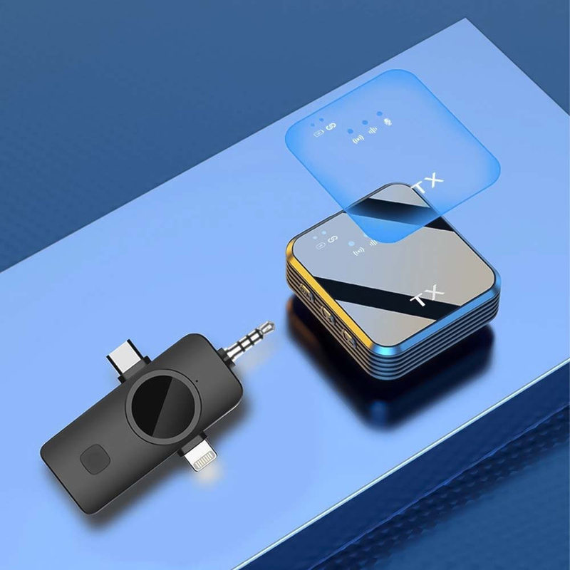 2x Mikrofon Krawatowy Bezprzewodowy Telefonu Aparatu Kamery USB-C Lightning Android IPhone