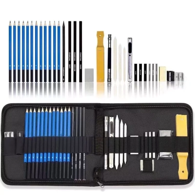 Profesjonalny Zestaw do Szkicowania Rysowania 33w1 Ołówki Węgle w Etui