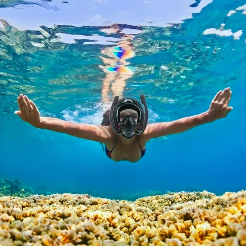 Maska Pełnotwarzowa do Snorkelingu Nurkowania 2 Rurki Uchwyt GoPro S/M  Ani Fog PRO