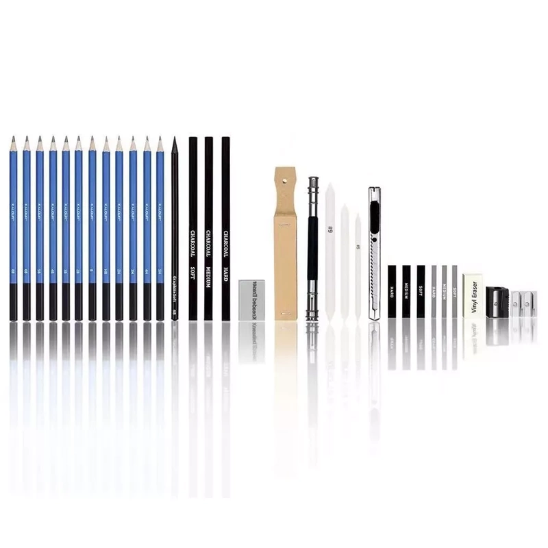 Profesjonalny Zestaw do Szkicowania Rysowania 33w1 Ołówki Węgle w Etui