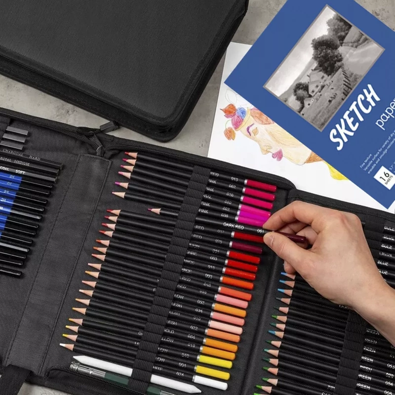 Kredki Profesjonalne Zestaw do Rysowania 96w1 Ołówkowe Kolorowe Ołówki Etui