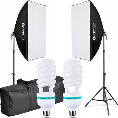 Zestaw 2x Softbox Lampy Fotograficzne Oświetlenie Ciągłe 2x150W /600W + Torba