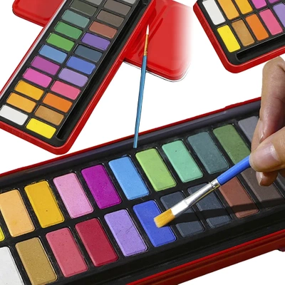 Farby Akwarelowe Wodne w Kostkach Akwarele 24 Kolory Pędzelek Etui