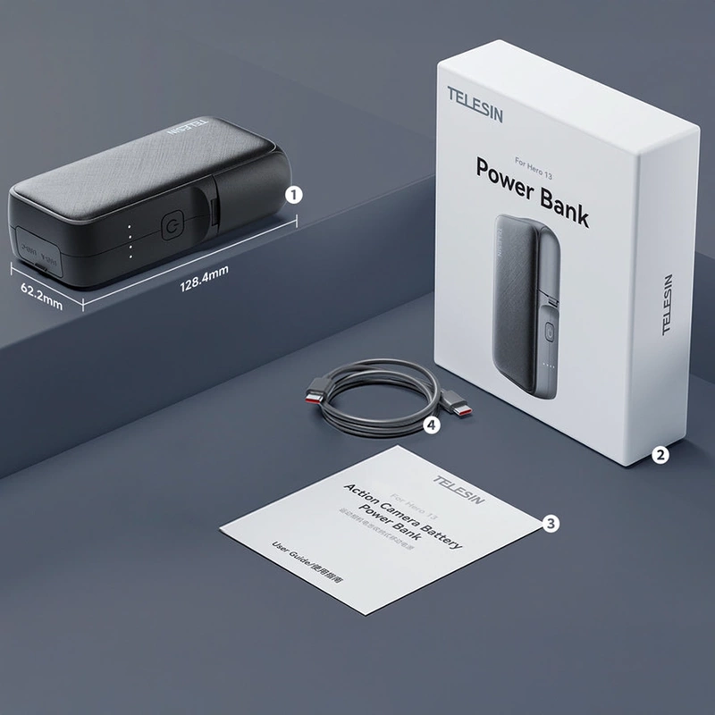 Ładowarka z Powerbankiem TELESIN 10000mAh do GoPro Hero 13 + GRATIS! Zestaw montażowy 3M