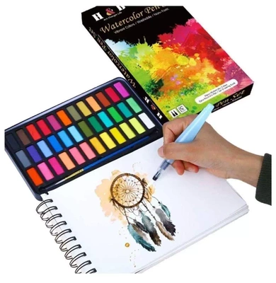 Farby Wodne Akwarelowe Kostki Zestaw H&B 40w1 Pędzle Wodne