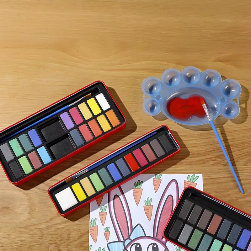 Farby Akwarelowe Wodne w Kostkach Akwarele 24 Kolory Pędzelek Etui