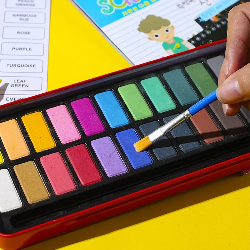 Farby Akwarelowe Wodne w Kostkach Akwarele 24 Kolory Pędzelek Etui