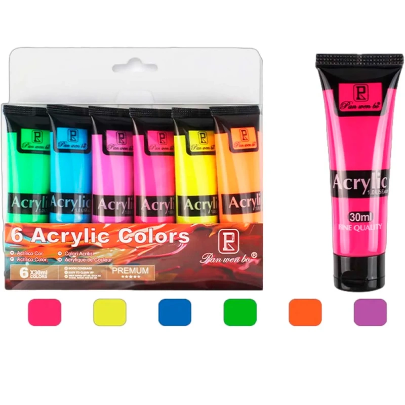 Farby Akrylowe Neonowe Malarskie 12x12ml Zestaw Farb Akrylowych w Tubkach
