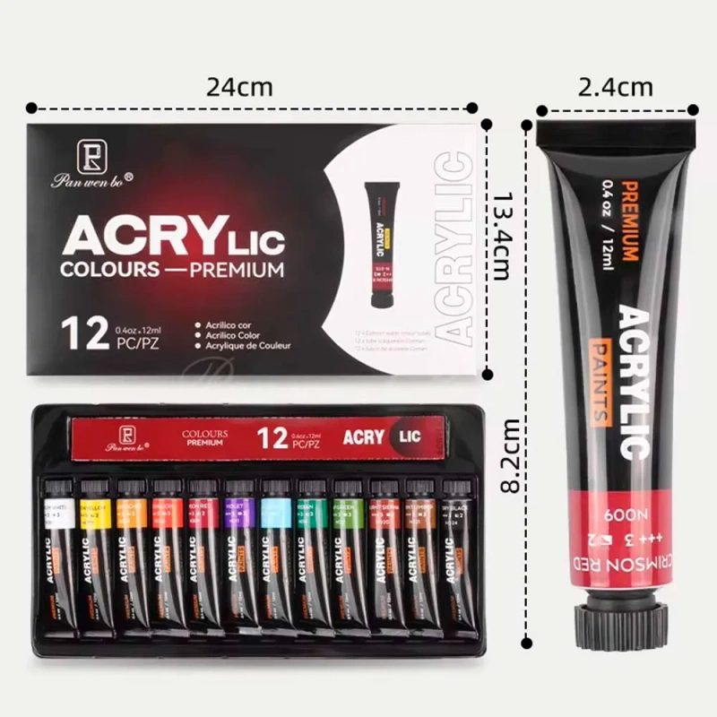 Farby Akrylowe Malarskie 12x12ml Zestaw Farb Akrylowych w Tubkach