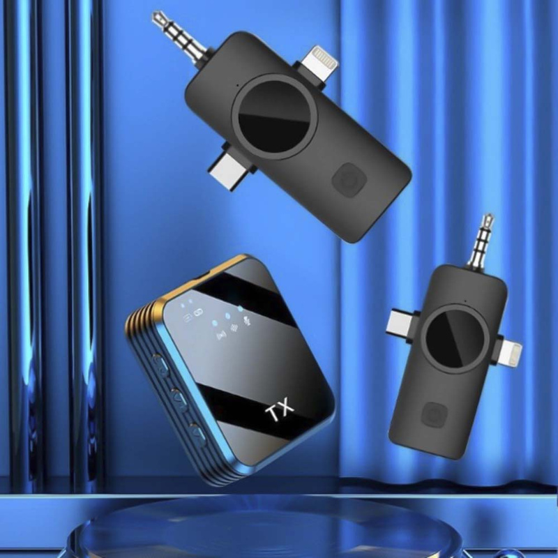 2x Mikrofon Krawatowy Bezprzewodowy Telefonu Aparatu Kamery USB-C Lightning Android IPhone