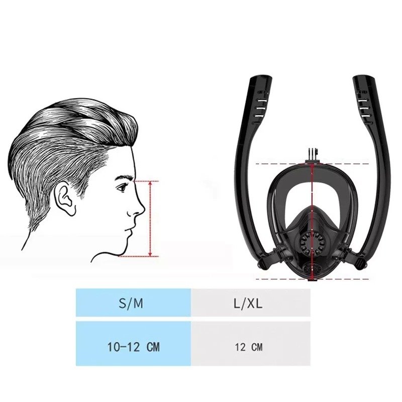 Maska Pełnotwarzowa do Snorkelingu Nurkowania 2 Rurki Uchwyt GoPro L/XL  Ani Fog PRO