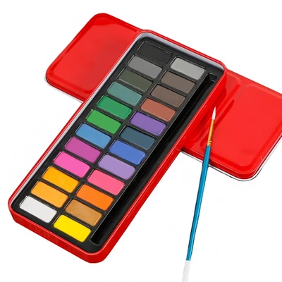 Farby Akwarelowe Wodne w Kostkach Akwarele 24 Kolory Pędzelek Etui