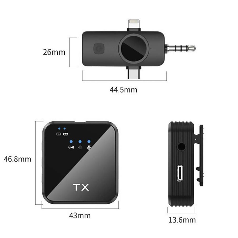 2x Mikrofon Krawatowy Bezprzewodowy Telefonu Aparatu Kamery USB-C Lightning Android IPhone
