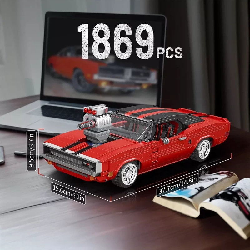 Mould King Duży Samochód Dodge Charger Muscle Car 1869 Elementów