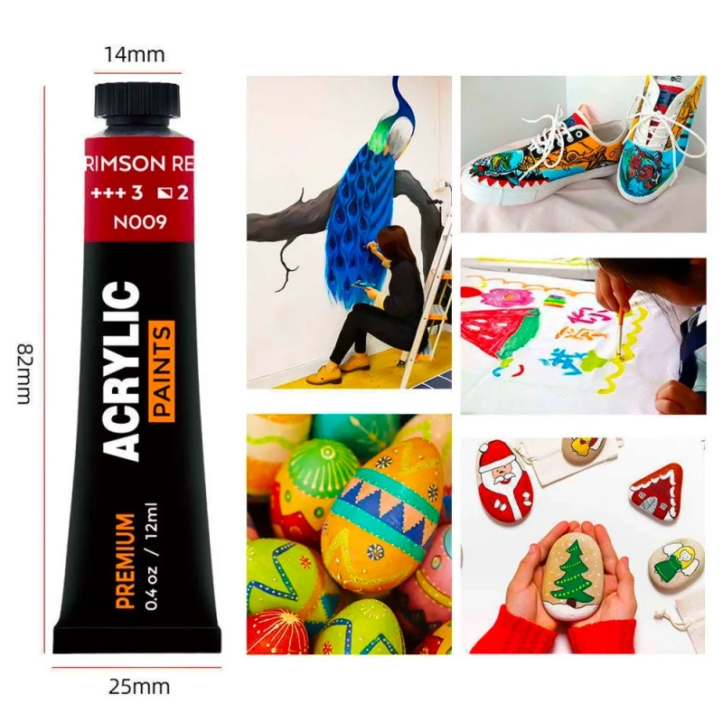 Farby Akrylowe Malarskie 12x12ml Zestaw Farb Akrylowych w Tubkach