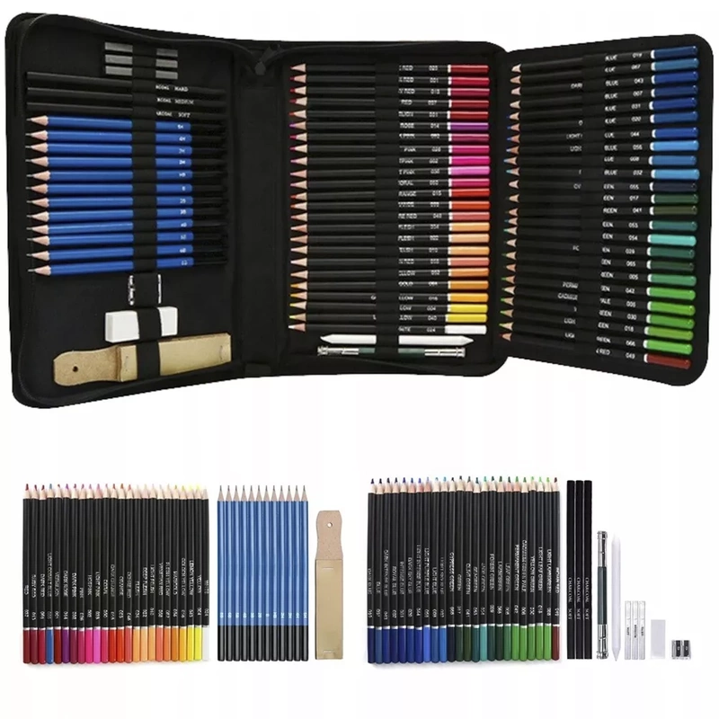 Kredki Profesjonalne Zestaw do Rysowania 96w1 Ołówkowe Kolorowe Ołówki Etui