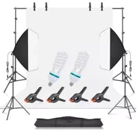 Zestaw Studyjny do Zdjęć 2x Softbox Tło Białe Statyw Żarówki 150W