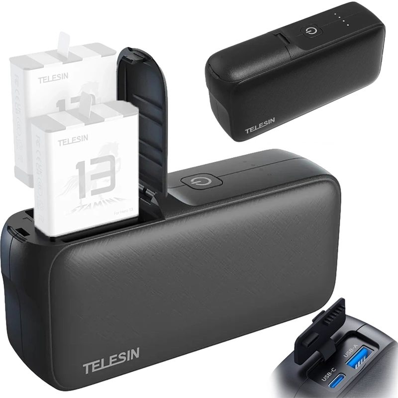 Ładowarka z Powerbankiem TELESIN 10000mAh do GoPro Hero 13 + GRATIS! Zestaw montażowy 3M