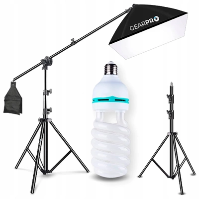 Softbox Lampa Softbox Zestaw Statyw Lampa Żarówka 105W Mini Boom Wysięgnik