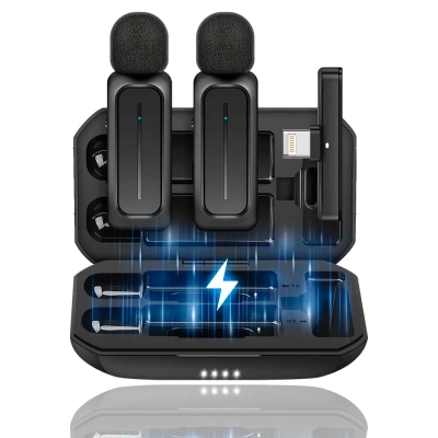 Bezprzewodowy Mikrofon Krawatowy 2szt do iPhone iPad Android IOS + Etui do Vlog YouTube