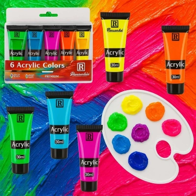 Farby Akrylowe Neonowe Malarskie 12x12ml Zestaw Farb Akrylowych w Tubkach
