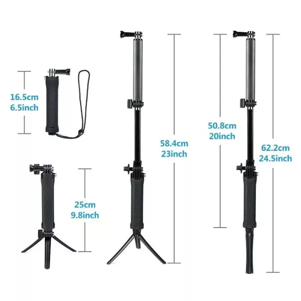 3-Way Uchwyt Ramię Monopod do GoPro Hero 13 12 11 10 9 8 7 Mini, DJI