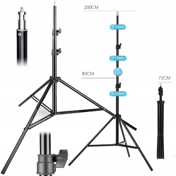 Statyw Oświetleniowy Studyjny 200cm Głowica 16mm 1/4" do Lampy Softboxu Lasera