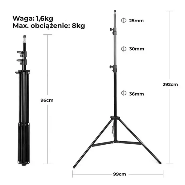 Statyw Oświetleniowy Studyjny Mocny do 8kg 1/4' 97-292cm do Lampy Poziomicy Laserowej